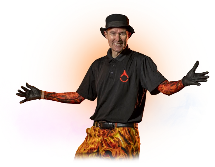 FireGuy with open arms as though welcoming you on clear background.