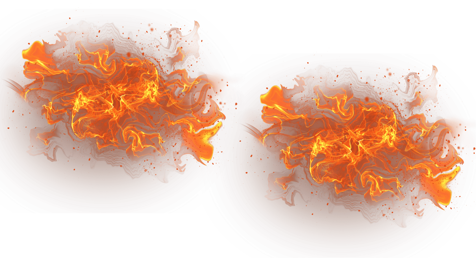 Two fireballs on a clear background.