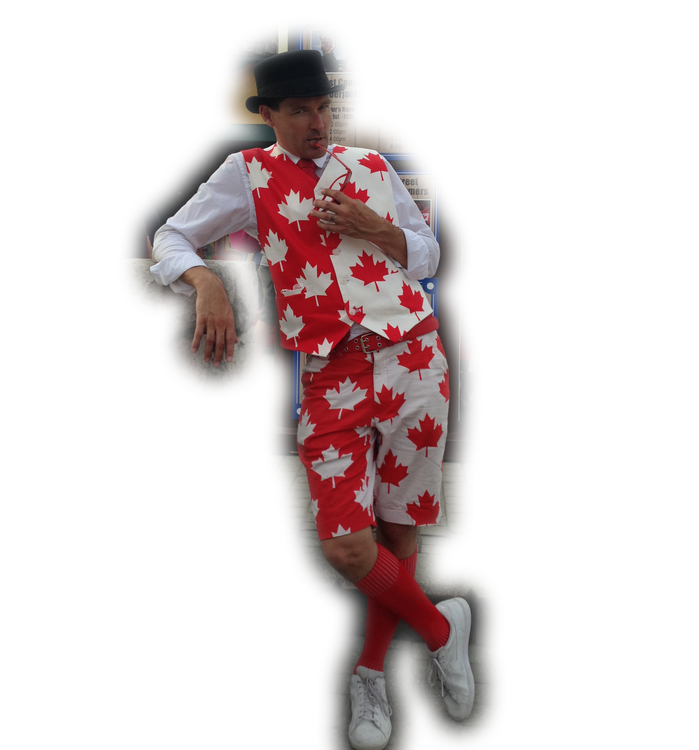 FireGuy dressed in a Canadian Flag Outfit with background removed.